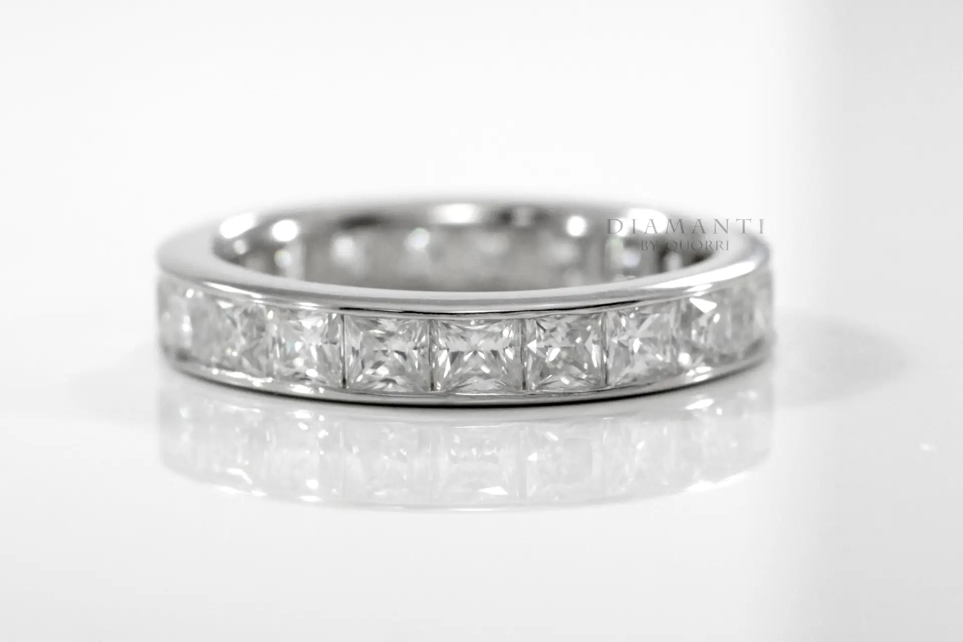 platinum affordable designer princess lab diamond wedding and anniversary eternity ring Quorri