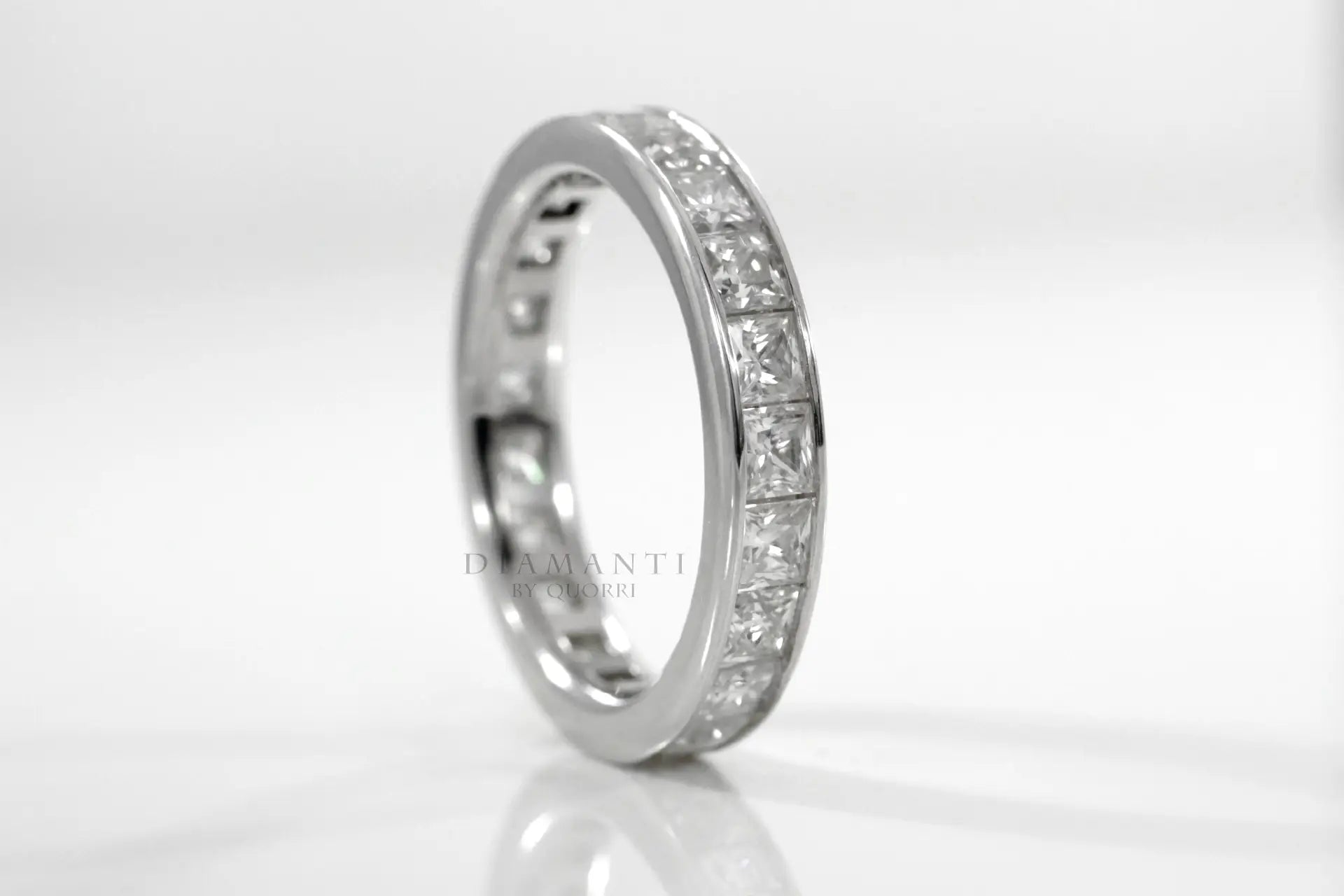 18k white gold affordable designer princess lab diamond wedding and anniversary eternity ring Quorri
