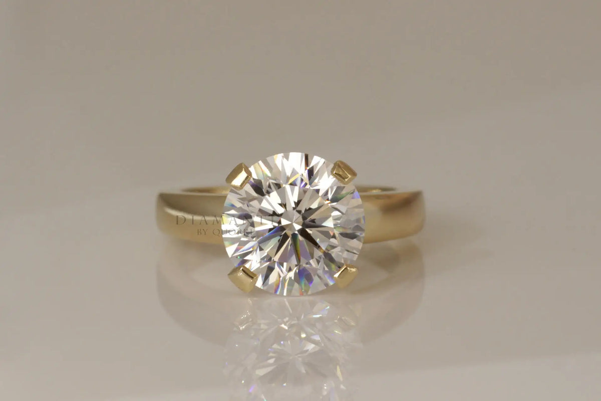 2 carat yellow gold affordable four prong round brilliant lab diamond solitaire engagement ring