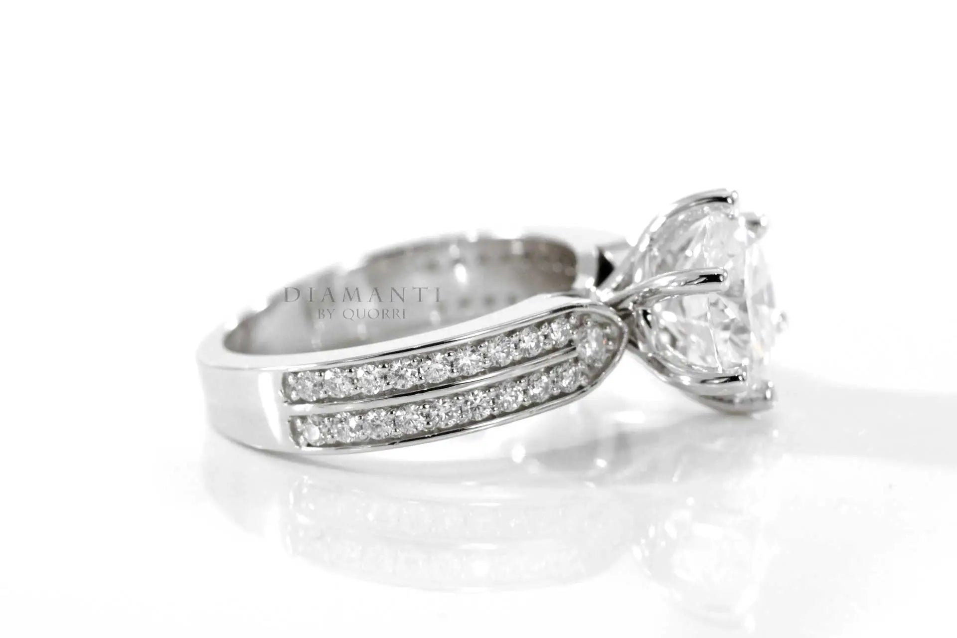 six prong dual row band round lab diamond engagement ring Quorri Canada