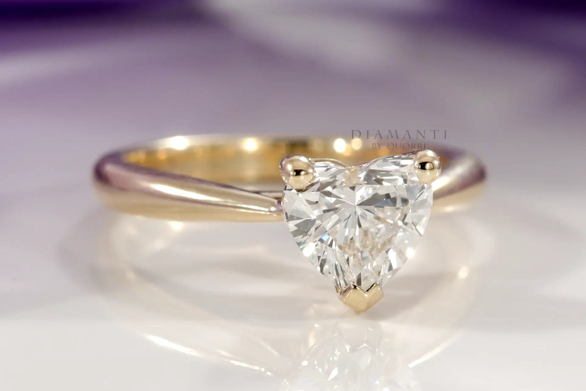 yellow gold low cost solitaire heart lab grown diamond engagement ring