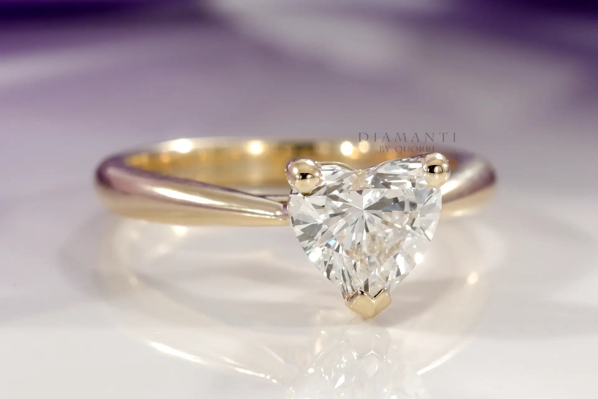 yellow gold low cost solitaire heart lab grown diamond engagement ring