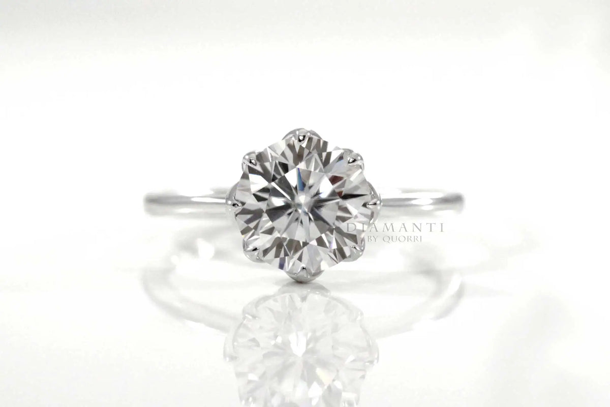 affordable eight prong petal design round lab diamond solitaire engagement ring