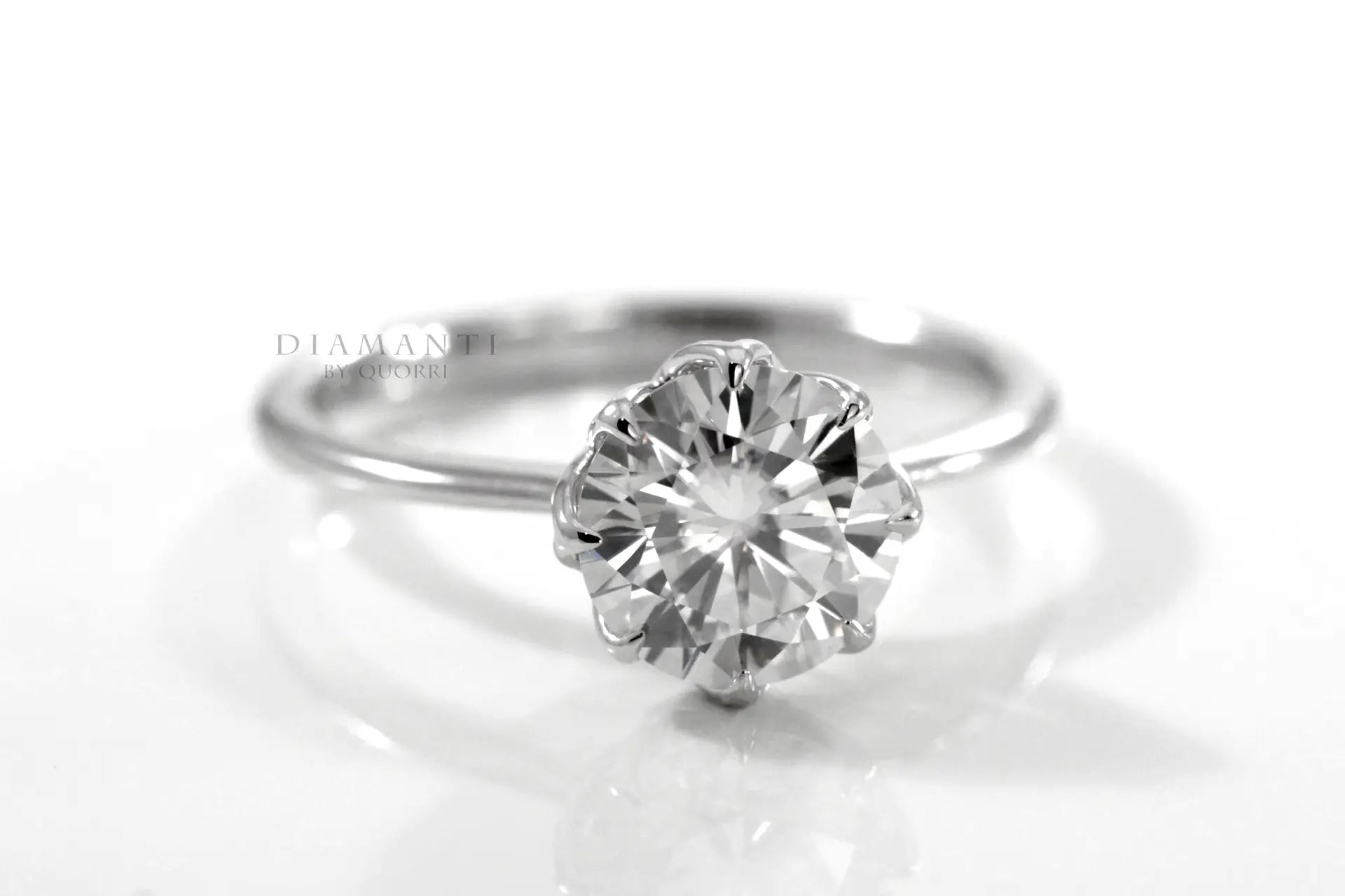 3.5 carat white gold affordable eight prong petal design round lab grown diamond solitaire engagement ring