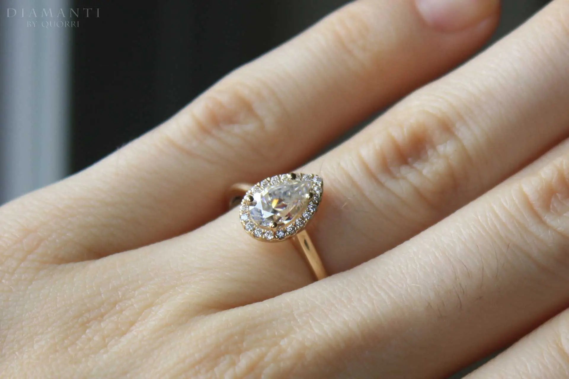 affordable 1.5ct pear halo lab diamond engagement ring Quorri Canada