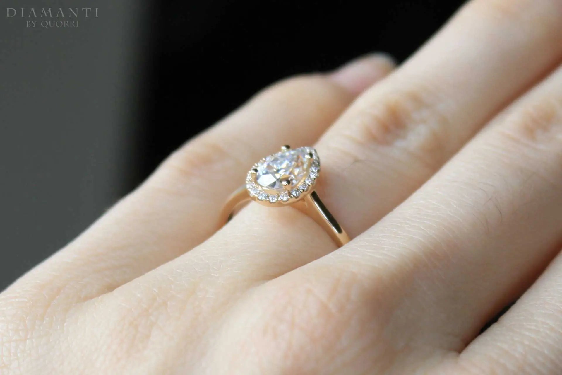 pear halo lab diamond engagement ring Quorri Canada