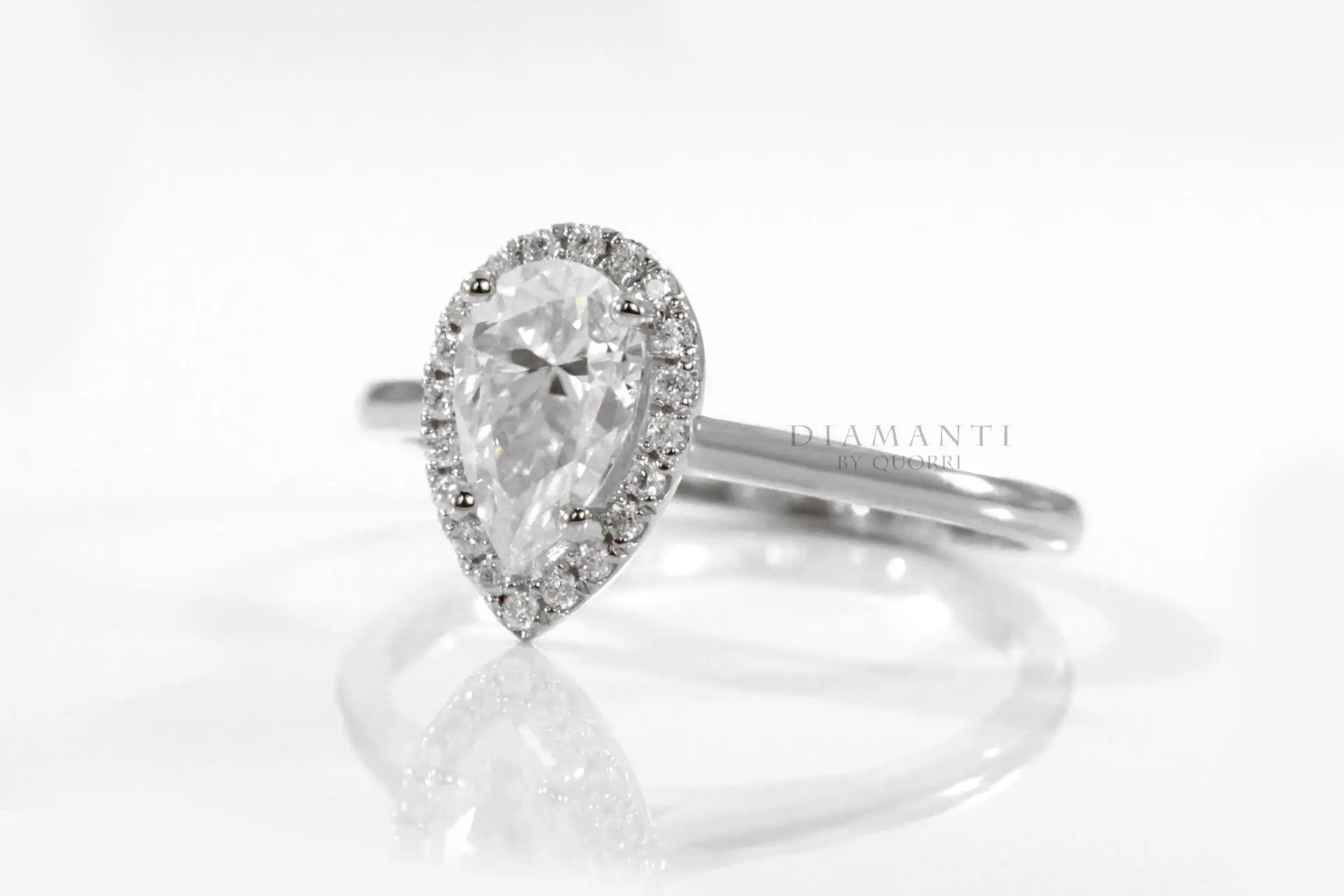 platinum 2ct pear halo lab diamond engagement ring Quorri Canada