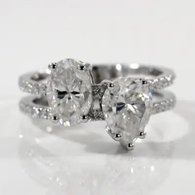 moi et toi pear and oval white gold lab diamond engagement ring Quorri Canada
