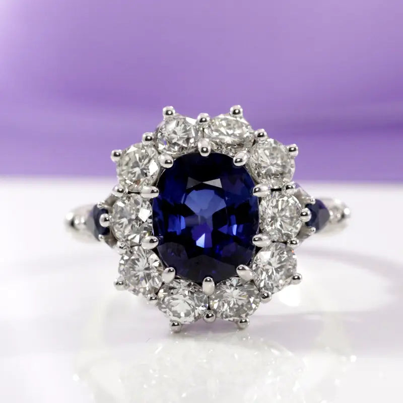 blue sapphire oval halo cocktail engagement style ring in Canada