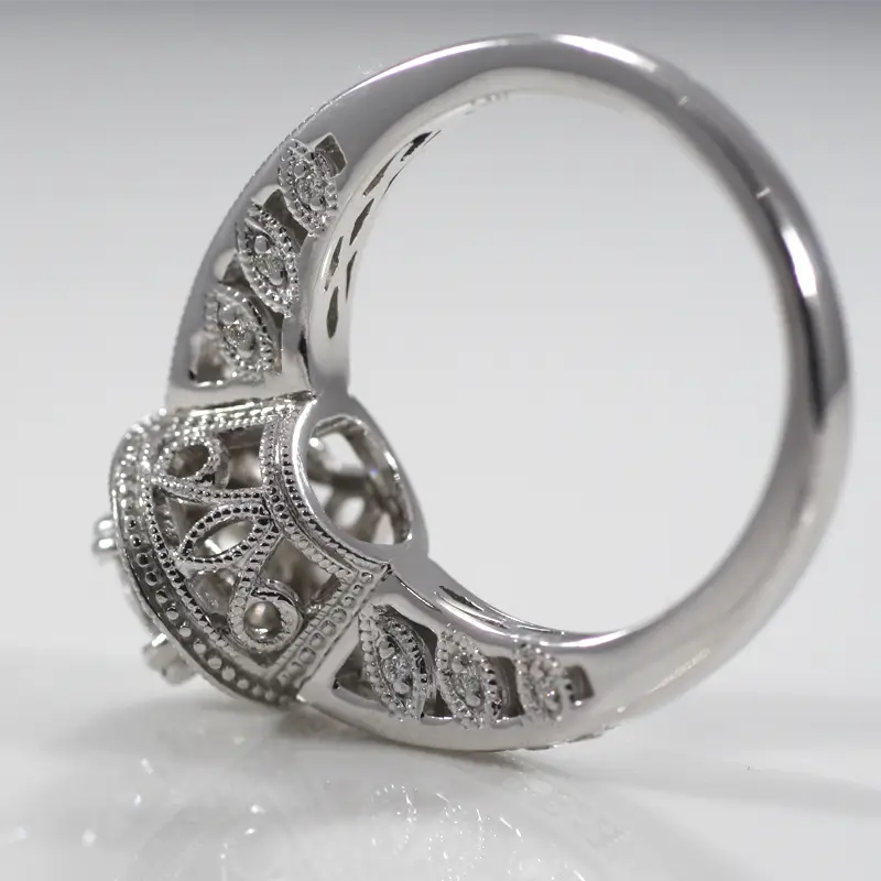 hand engraved custom white gold and platinum engagement ring