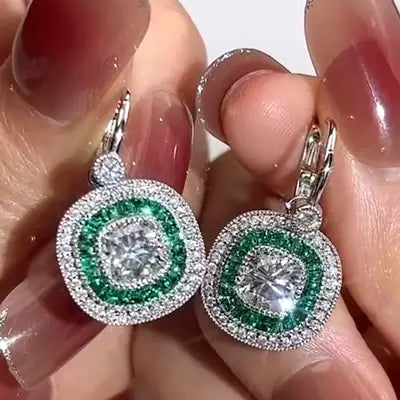 lab diamond emerald and diamond dual halo drop earrings Quorri