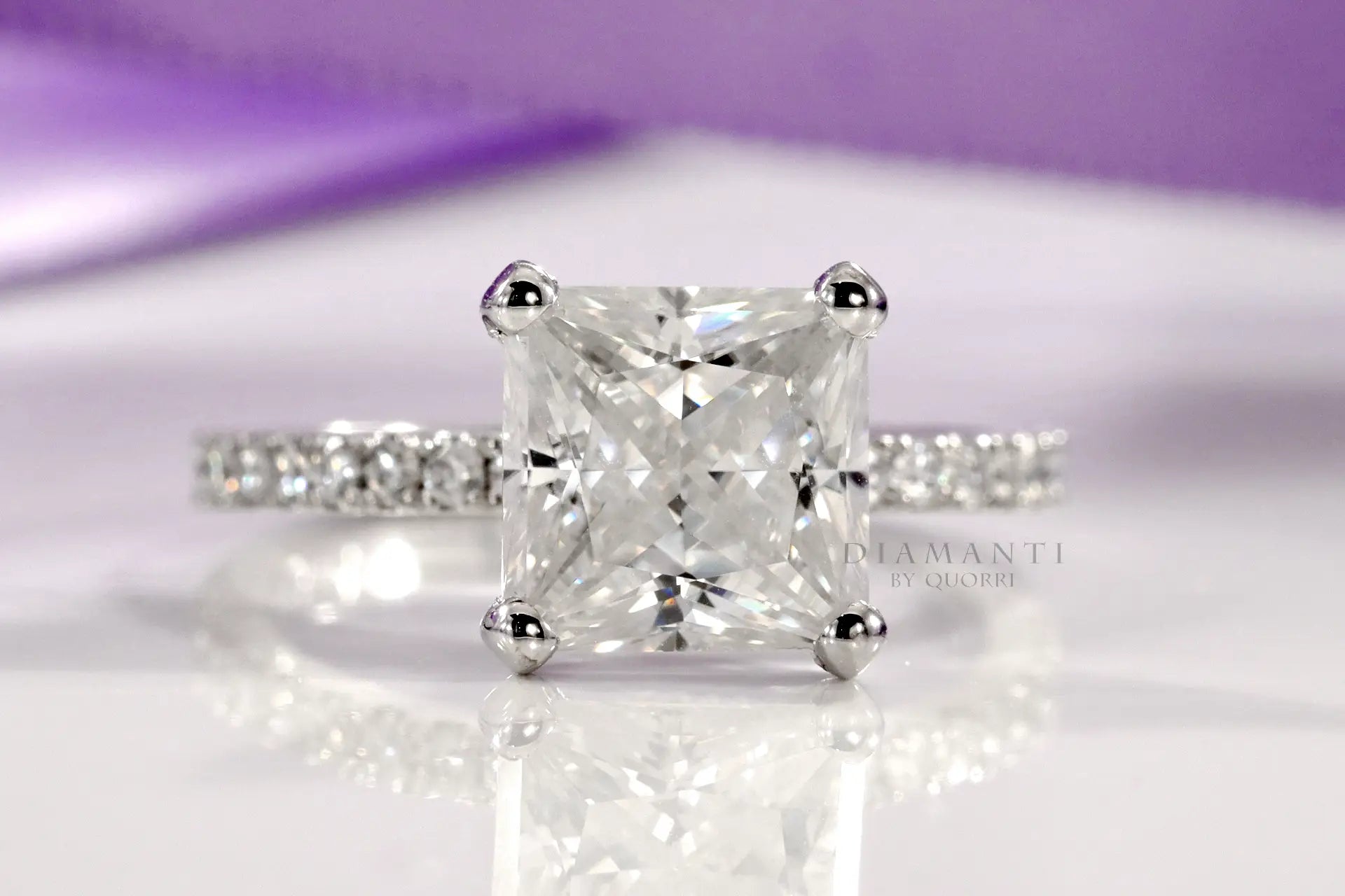 affordable 14k white gold accented 3 carat princess lab grown diamond engagement ring Quorri