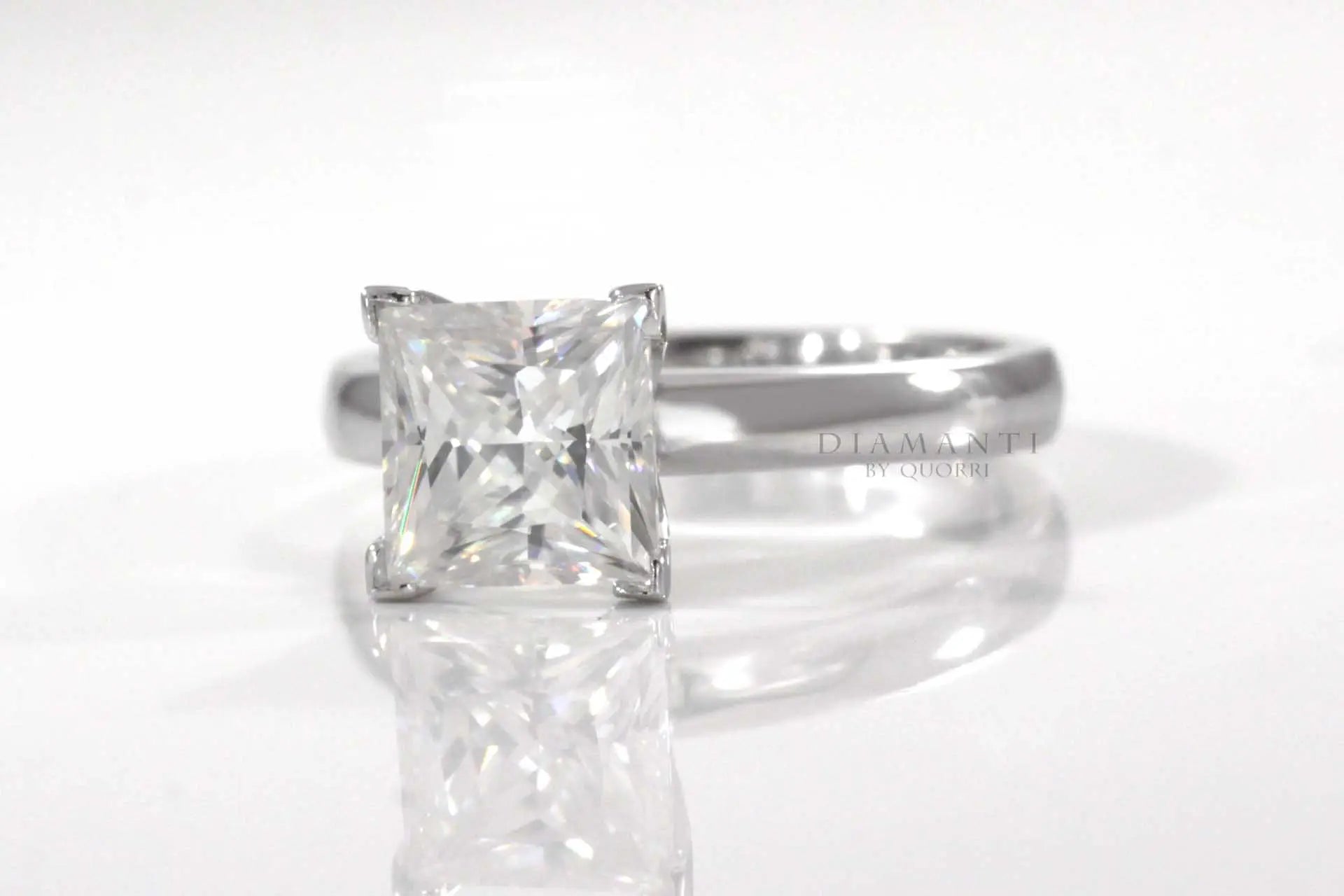 14k white gold v prong princess cut lab grown diamond solitaire engagement ring
