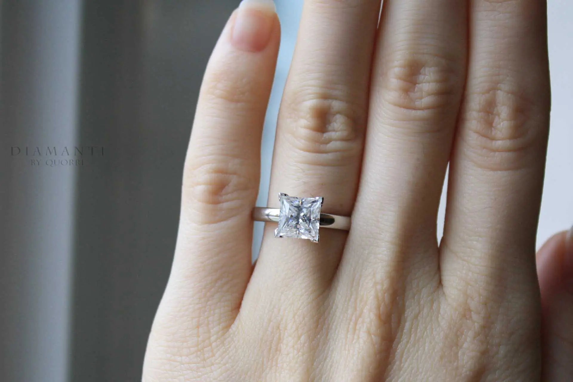 white gold v prong princess cut lab created diamond solitaire engagement ring