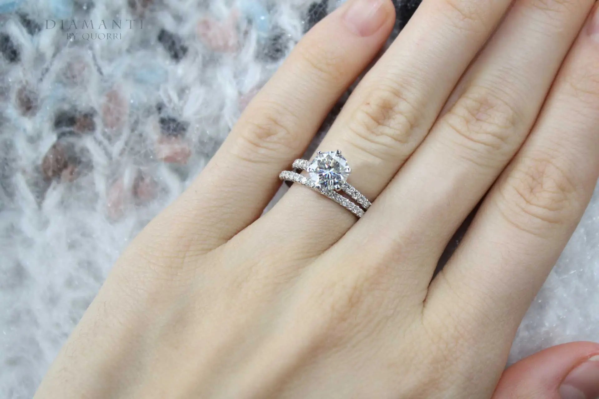 plaitnum affordable designer round lab diamond wedding ring and band Quorri