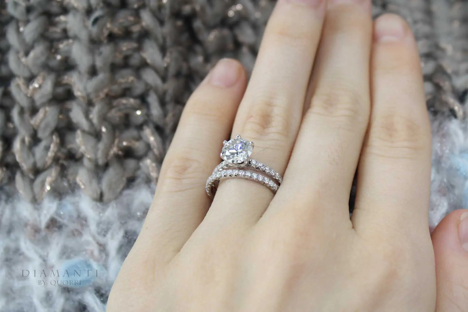 paltinum affordable designer 2 carat round lab diamond wedding ring and band Quorri