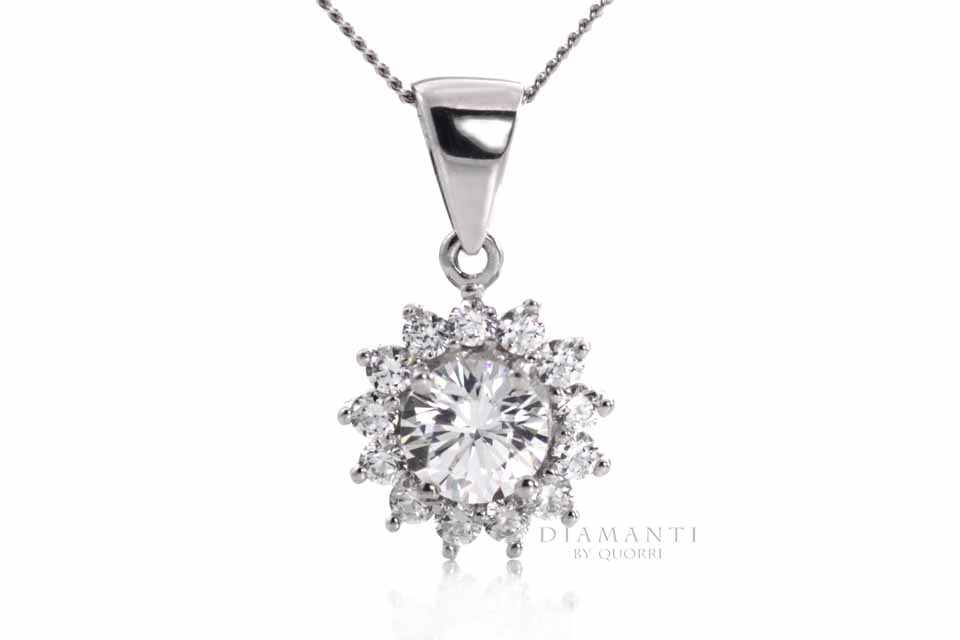 14k white gold round halo eternity lab diamond solitaire pendant Quorri