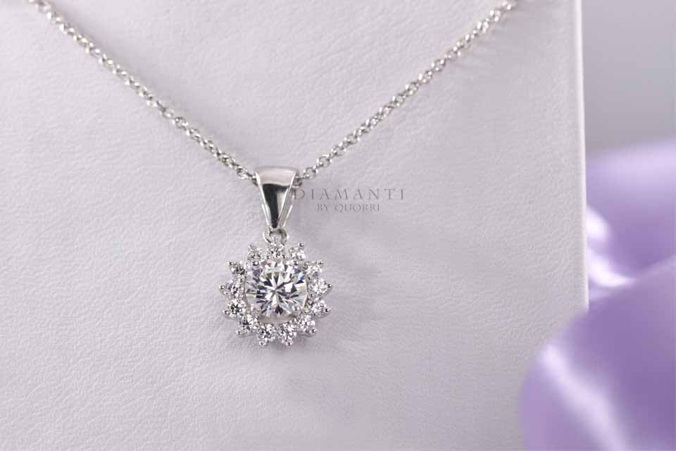 1 carat round halo eternity lab grown diamond solitaire pendant Quorri