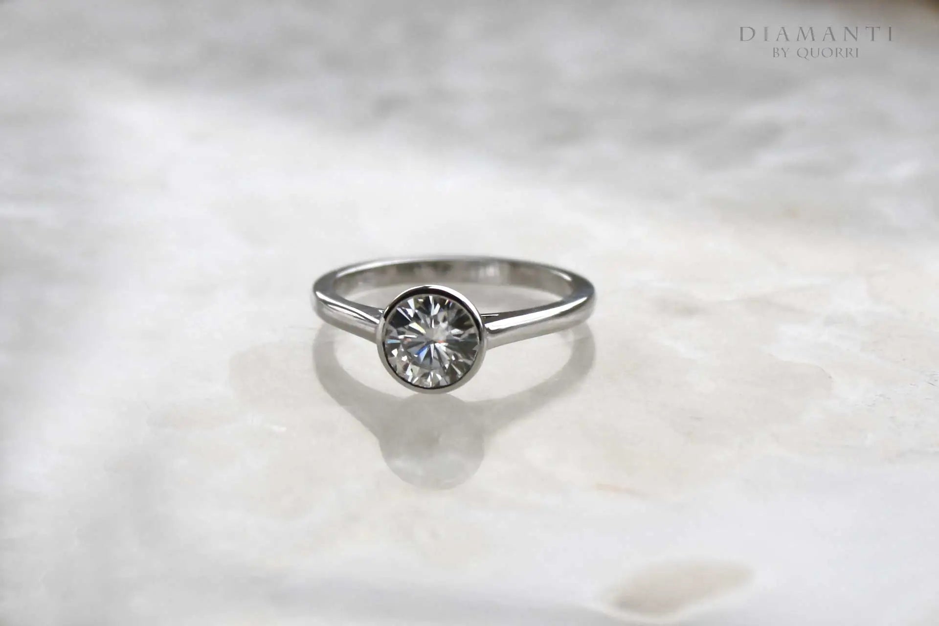 1 carat affordable bezel set round lab created diamond engagement ring Quorri