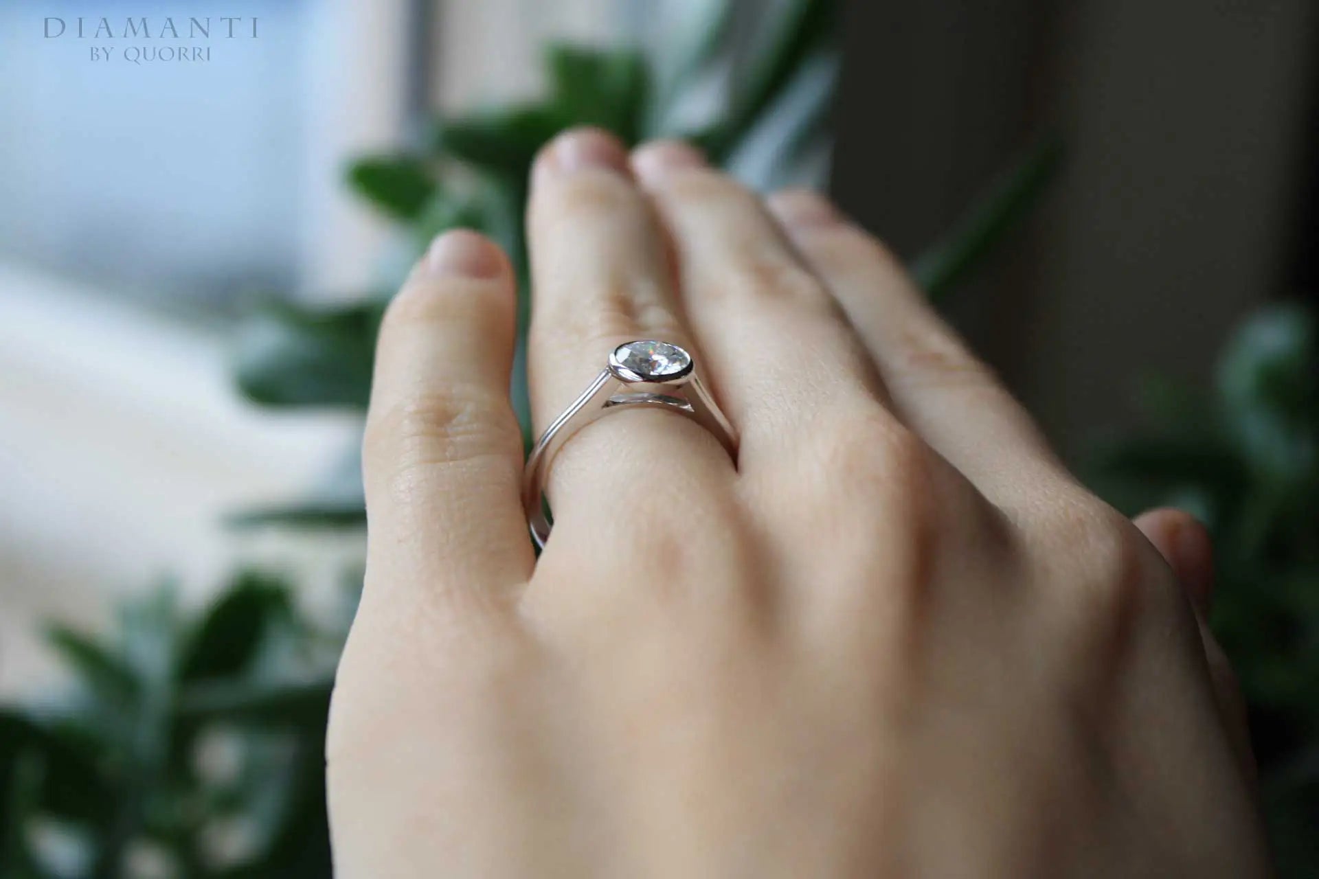 affordable bezel set 1 carat round lab made diamond engagement ring Quorri