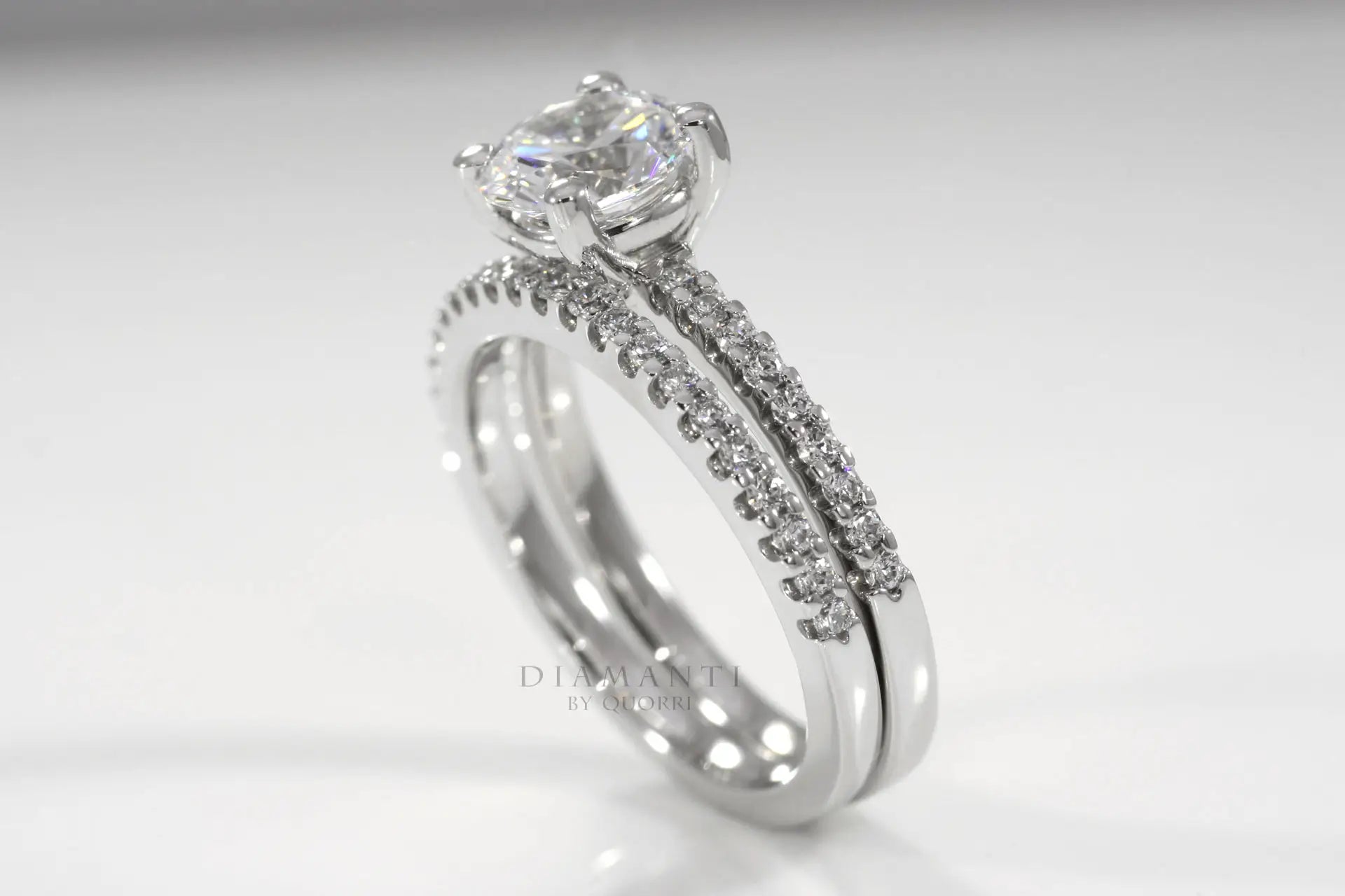 designer scalloped round accented lab diamond wedding ring and band Quorri