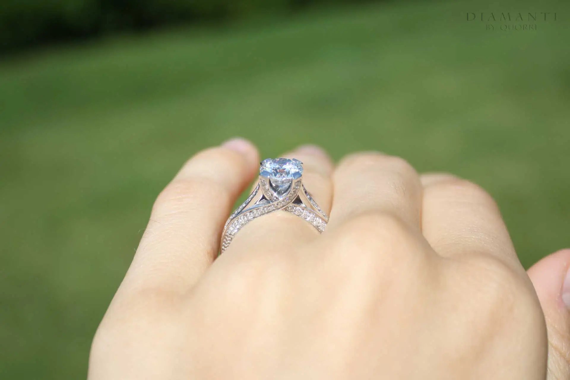 tacori inspired hand scrolled accented round lab diamond engagement ring Canada