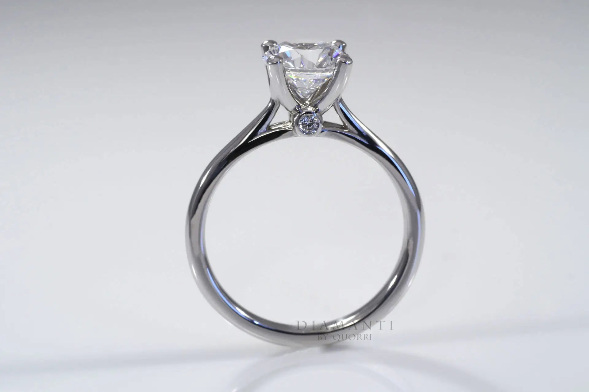four prong low cost solitaire cushion lab grown diamond engagement ring