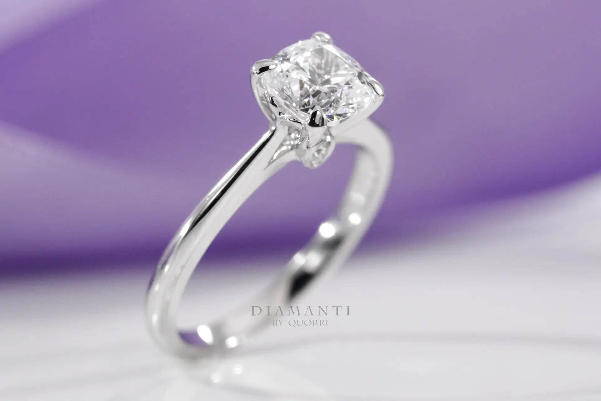low cost solitaire cushion lab grown diamond engagement ring Quorri Canada