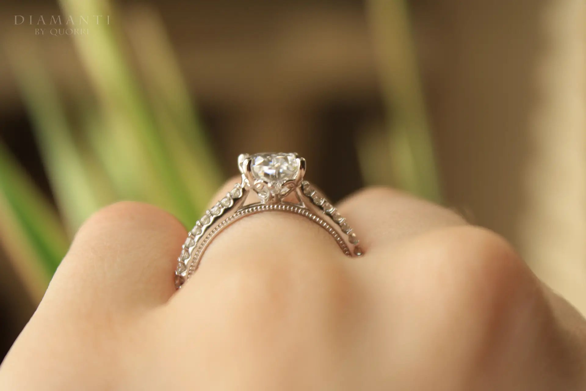 platinum vintage accented 2ct oval lab grown diamond engagement ring Quorri