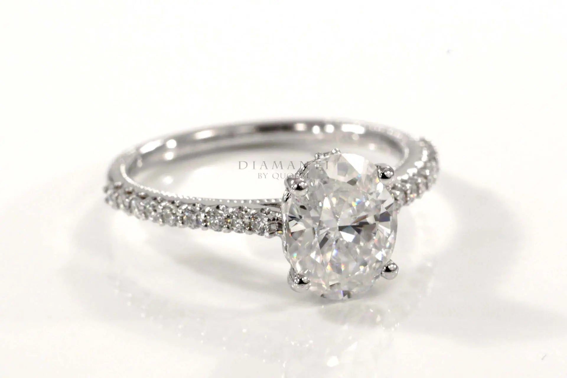 18k white gold vintage accented 2.5ct oval lab created diamond engagement ring Quorri