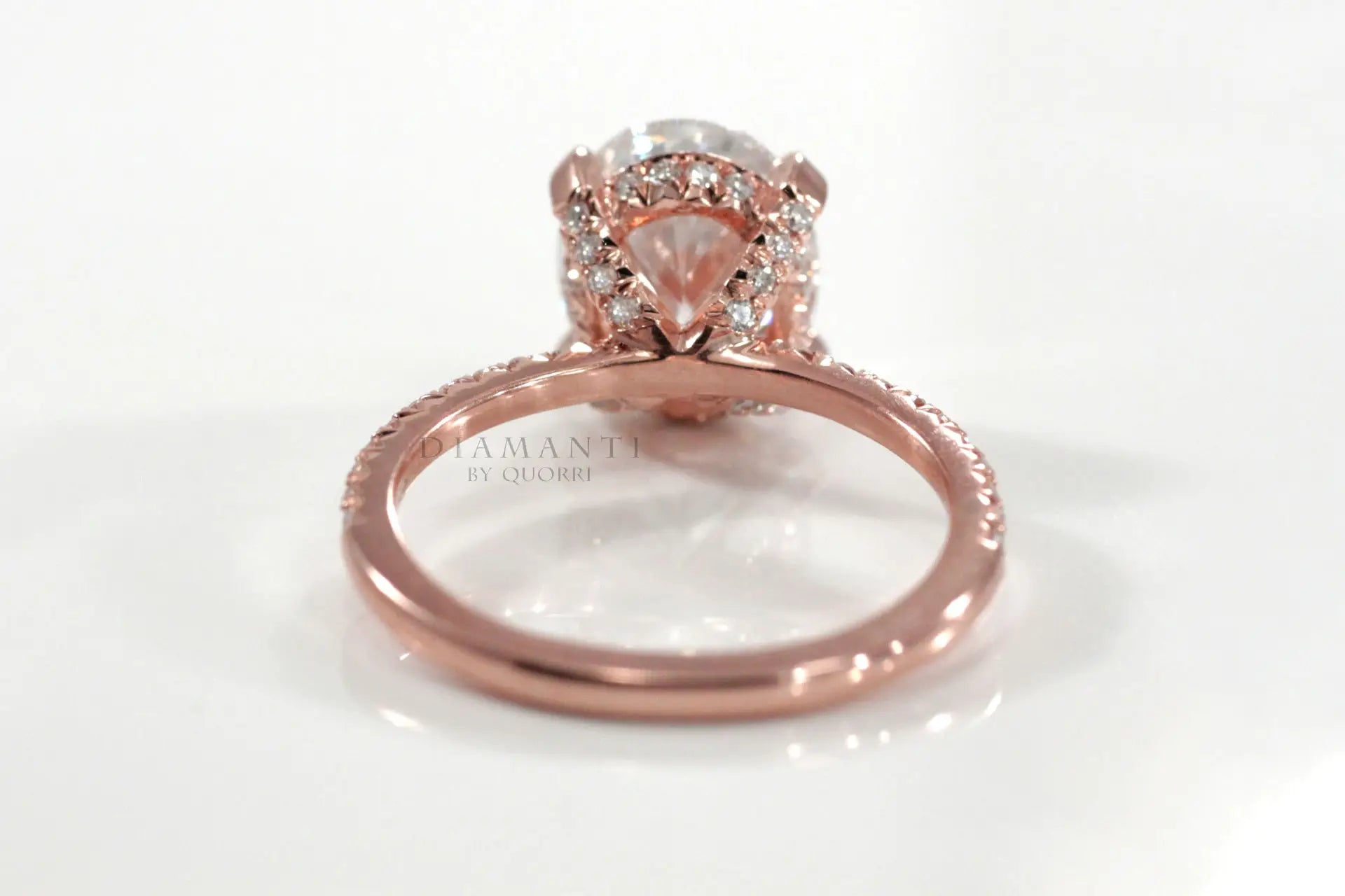 14k rose gold c4 law prong accented 2 carat oval lab made diamond engagement ring Quorri