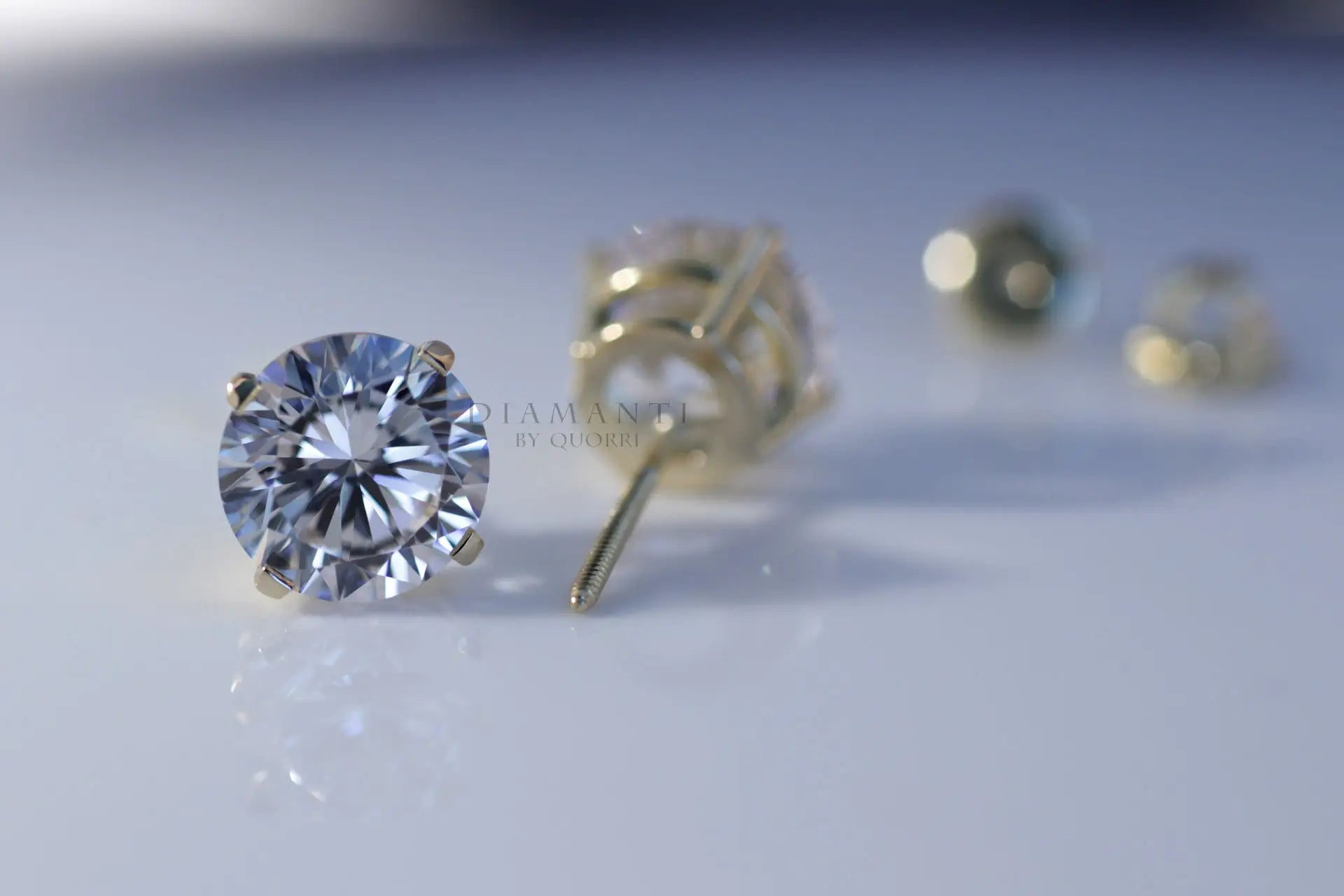 2ct.tw yellow gold round lab created diamond screw-back stud earrings Quorri