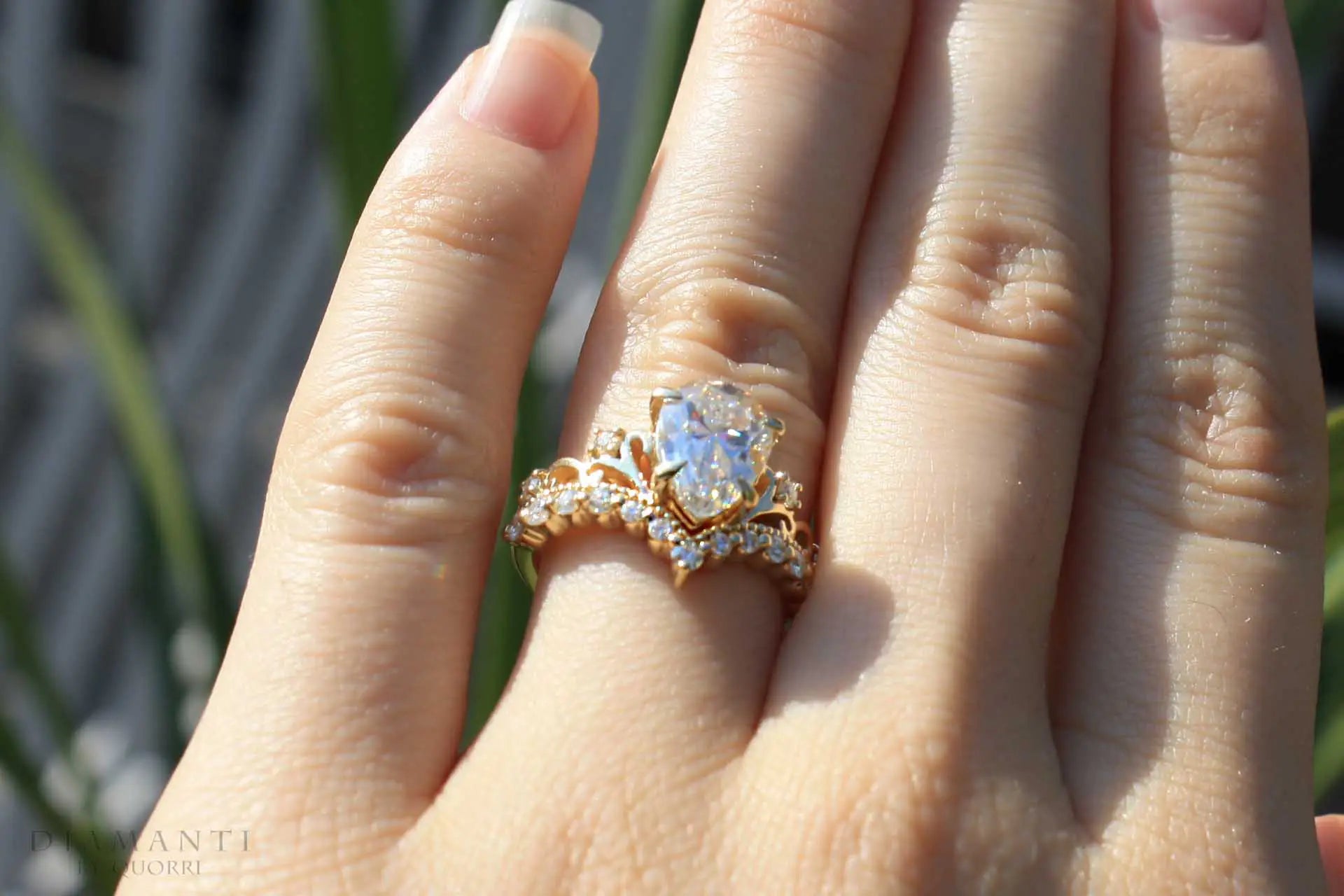 designer vintage claw prong pear lab diamond engagement ring Quorri