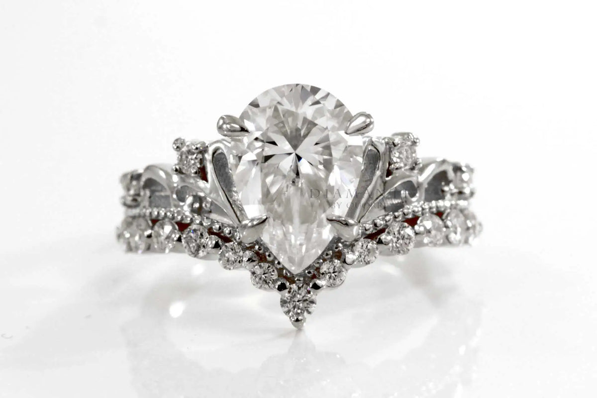 white gold designer vintage claw prong 3 carat pear lab diamond engagement ring Quorri