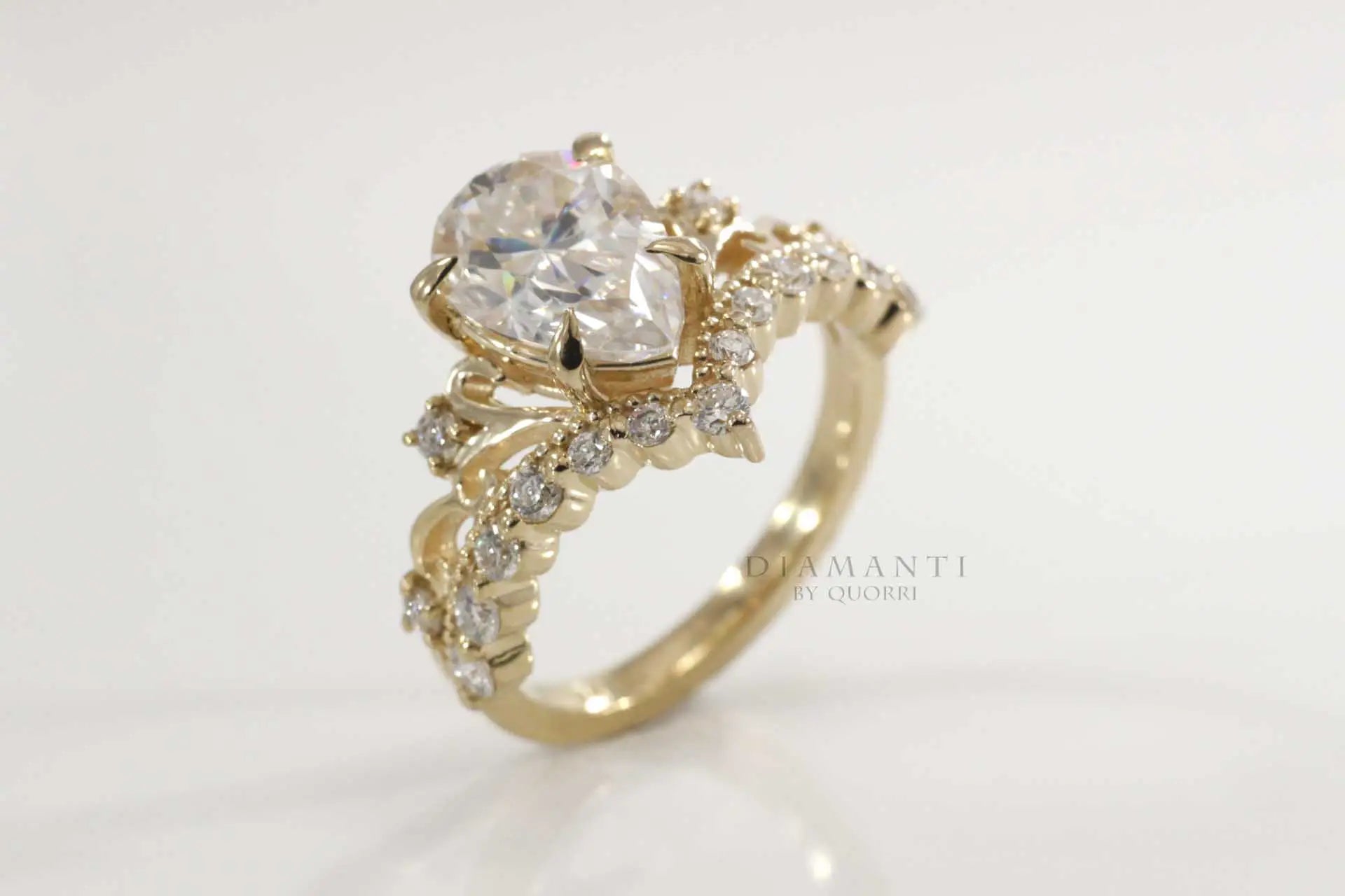 designer vintage claw prong 2.5 carat pear lab created diamond engagement ring Quorri