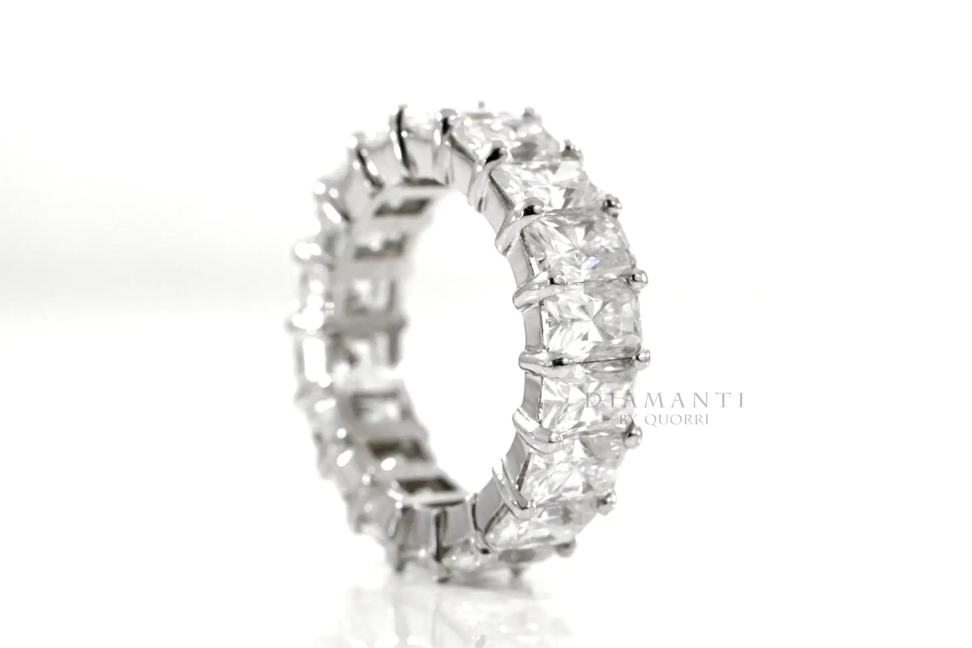 designer 18k white gold 3 carat radiant cut lab diamond eternity wedding and anniversary ring Quorri