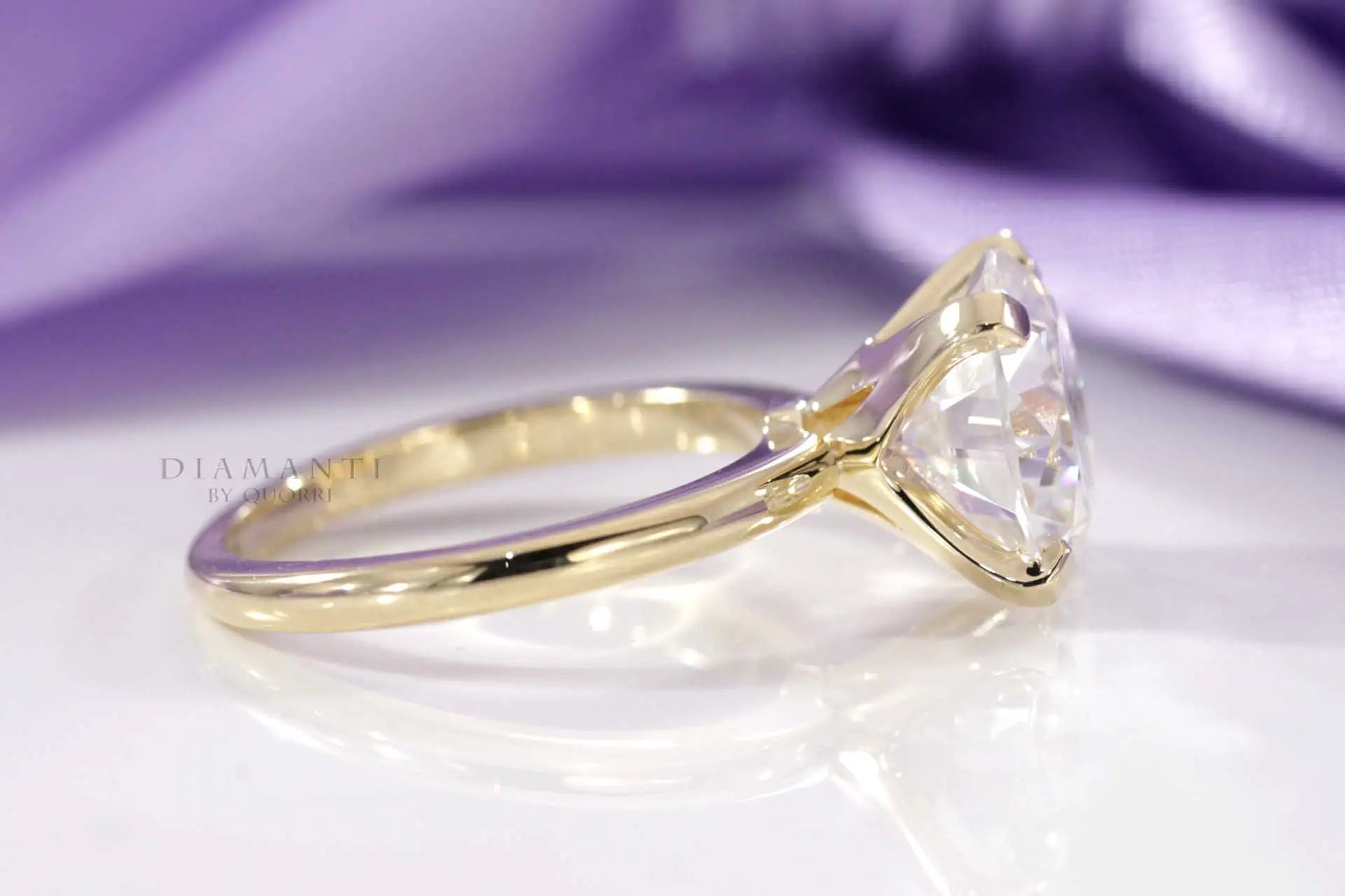 18k yellow gold affordable 4 prong round lab created diamond engagement ring Quorri
