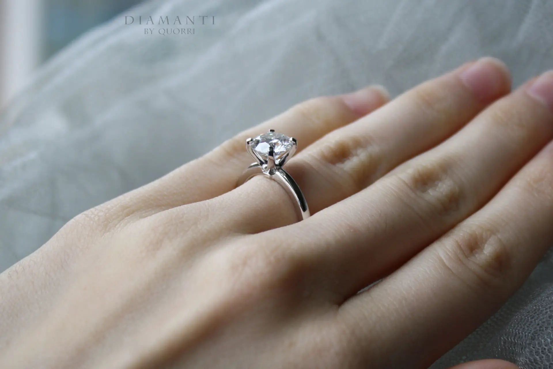 platinum 4 prong 2 carat round lab created diamond engagement ring Quorri