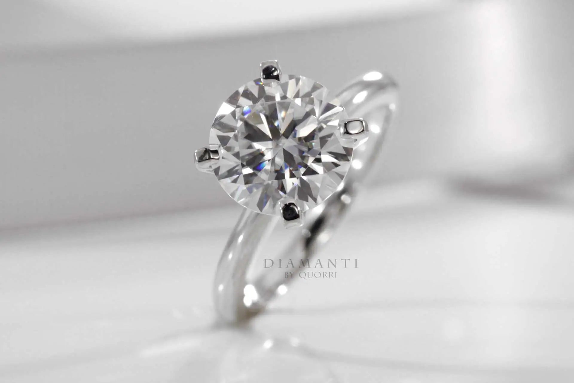 affordable designer platinum 3ct round lab grown diamond engagement ring Quorri