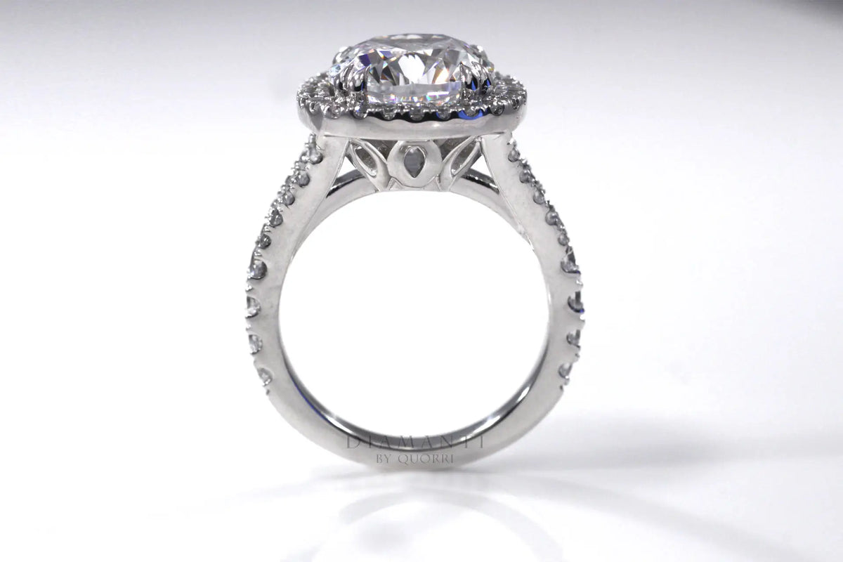 affordable accented dual claw cushion halo lab diamond engagement ring