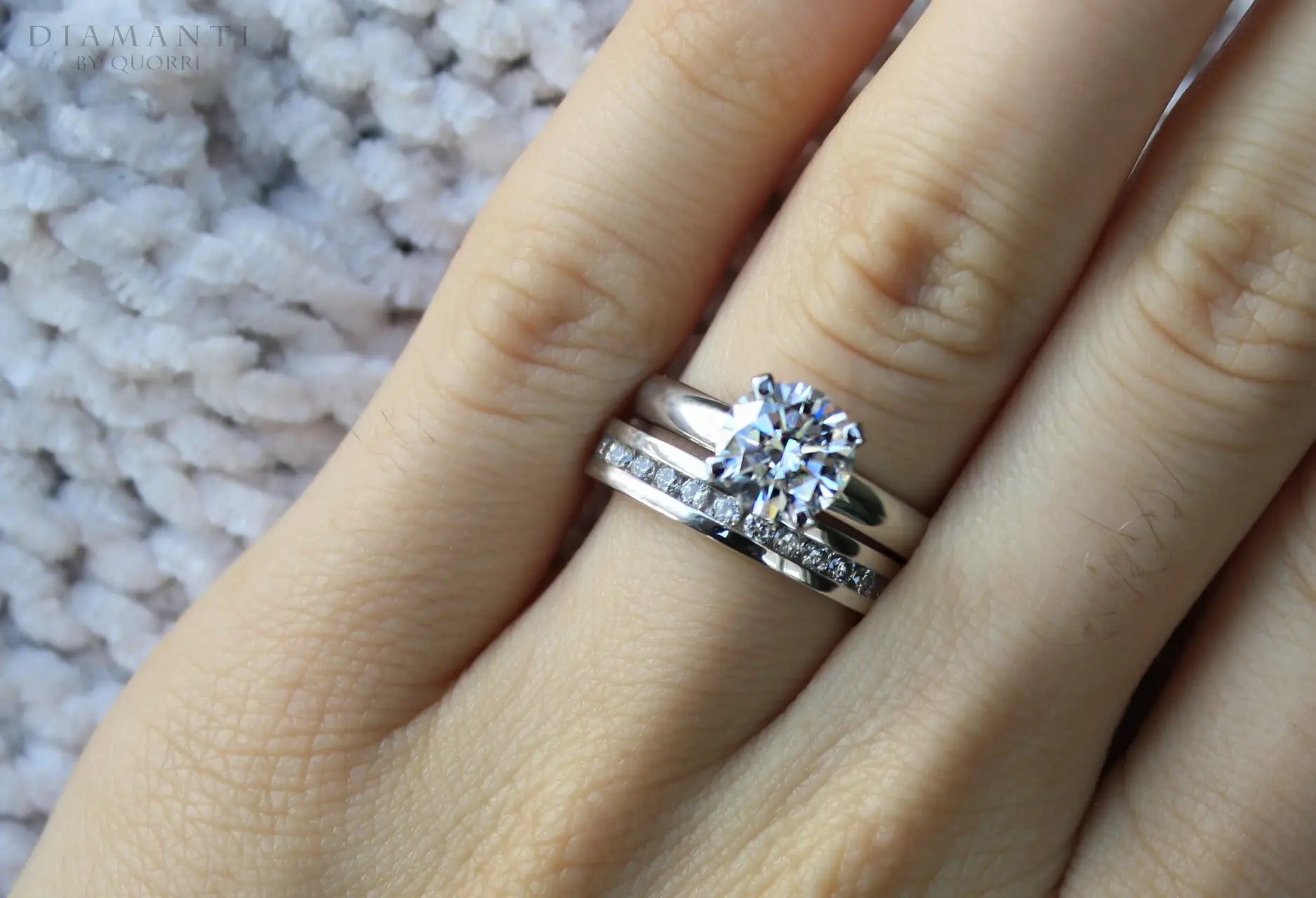 platinum six prong tiffany inspired round lab grown diamond solitaire engagement ring and wedding band set