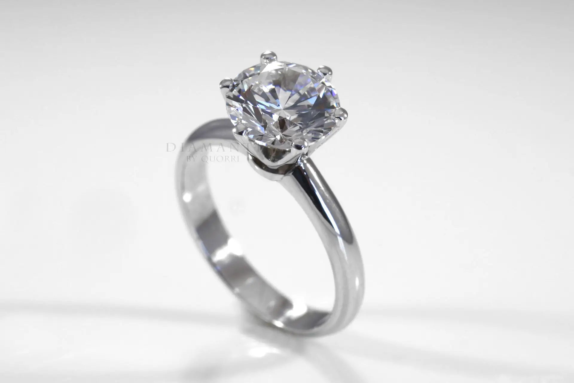 white gold six prong tiffany inspired round lab diamond solitaire engagement ring