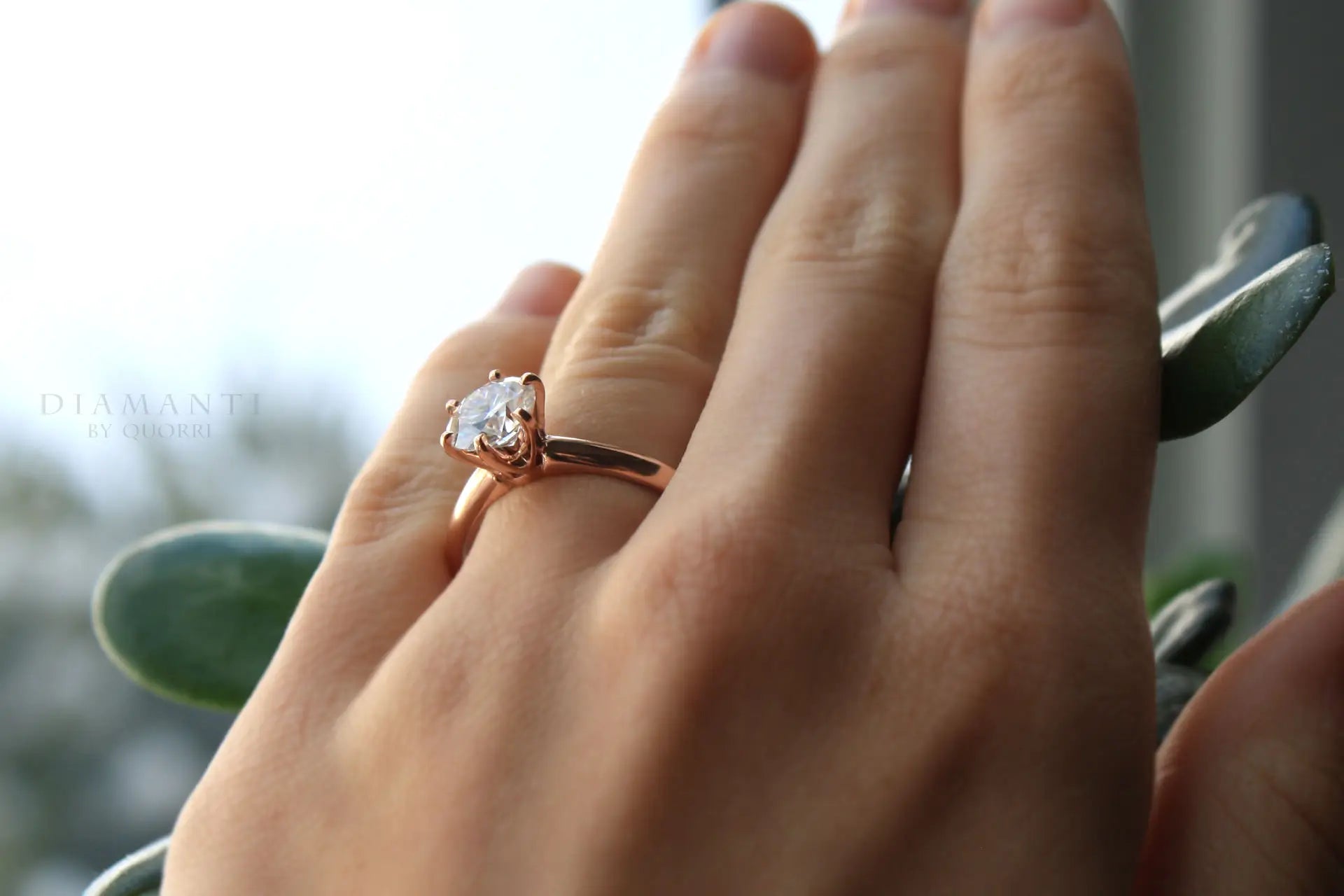 2ct rose gold six prong tiffany inspired round lab diamond solitaire engagement ring