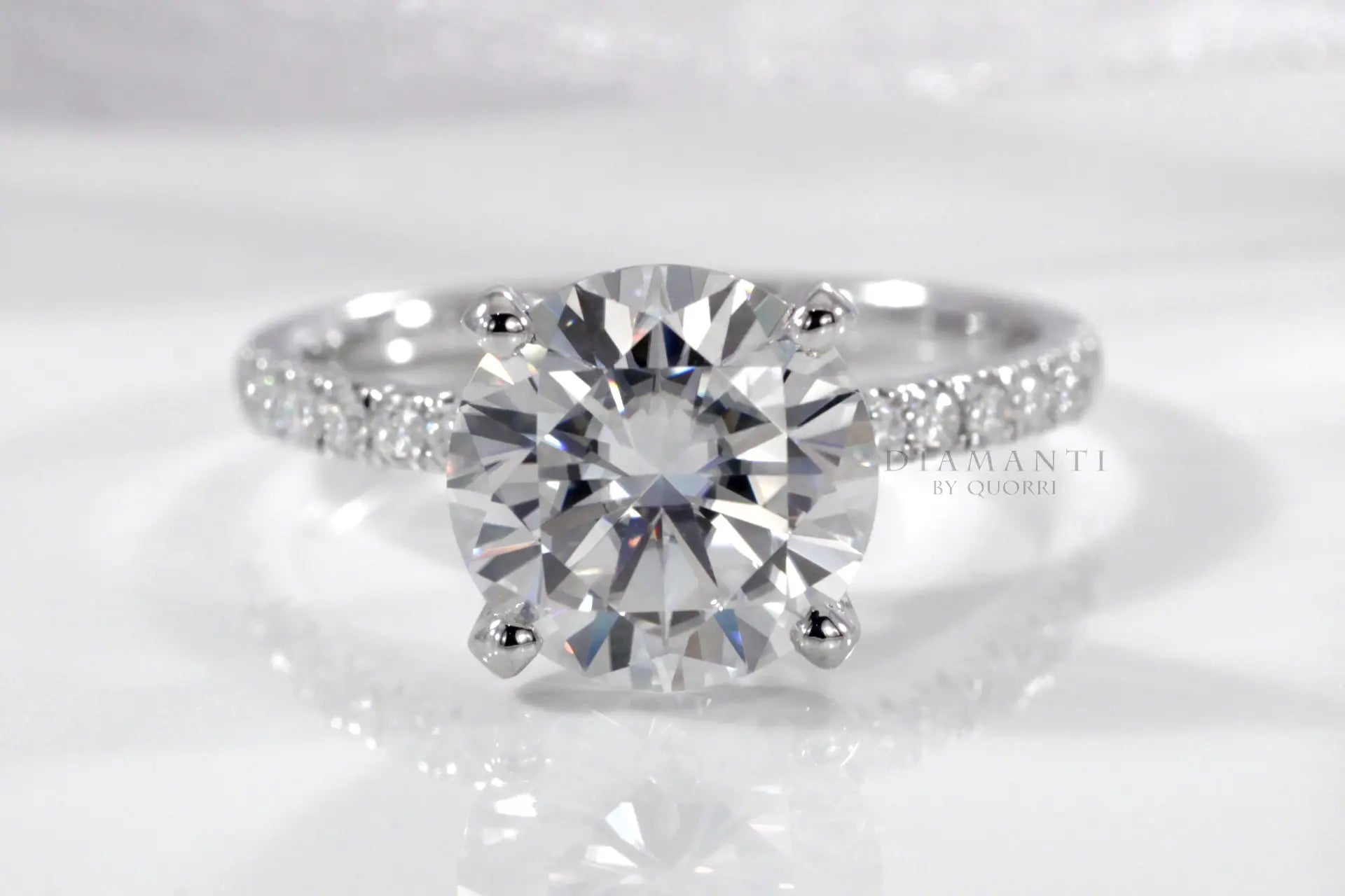 4 prong accented 2ct round lab diamond engagement ring