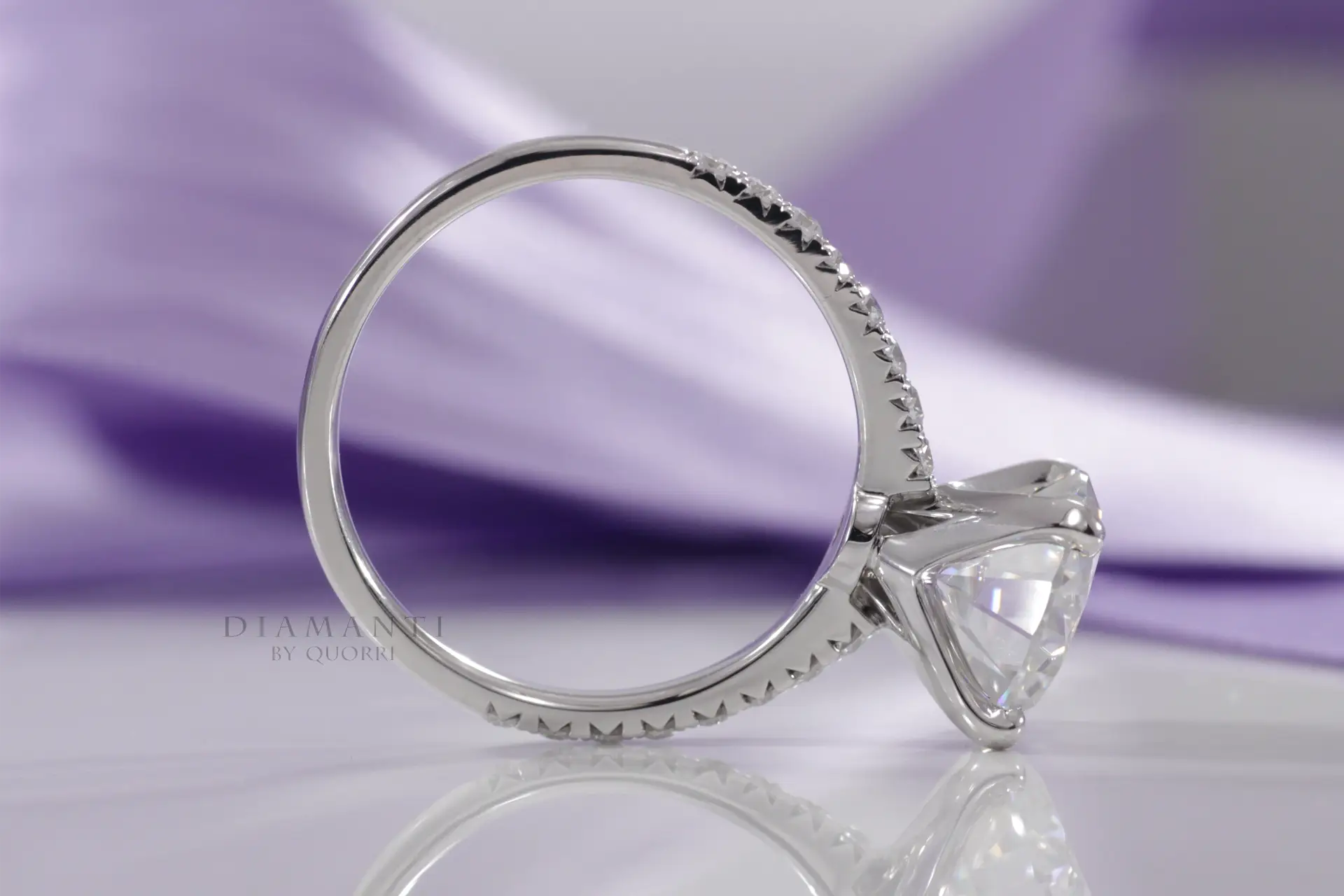 4 prong accented 2ct round lab diamond engagement ring Quorri Canada