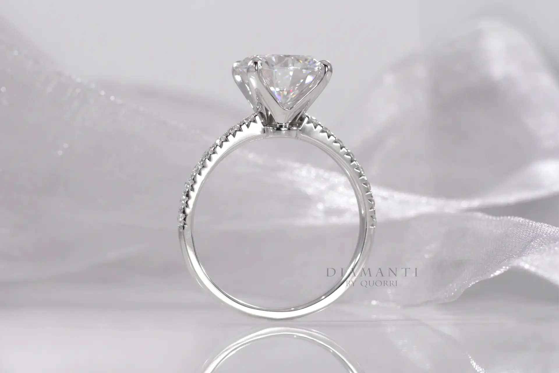 4 prong accented 3ct round lab created diamond engagement ring