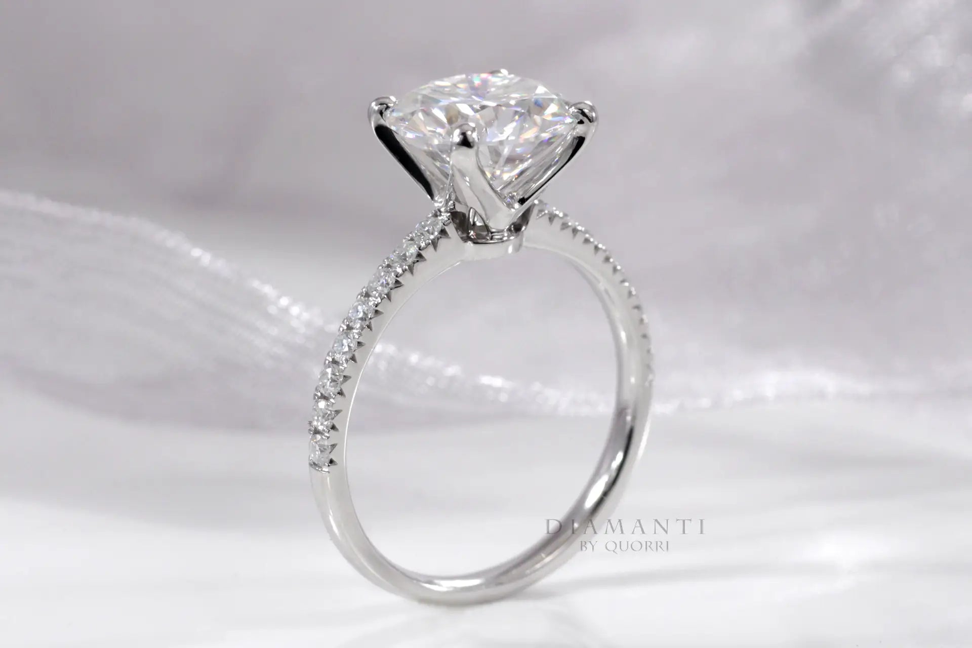 four prong accented 3.5ct round lab grown diamond engagement ring Canada