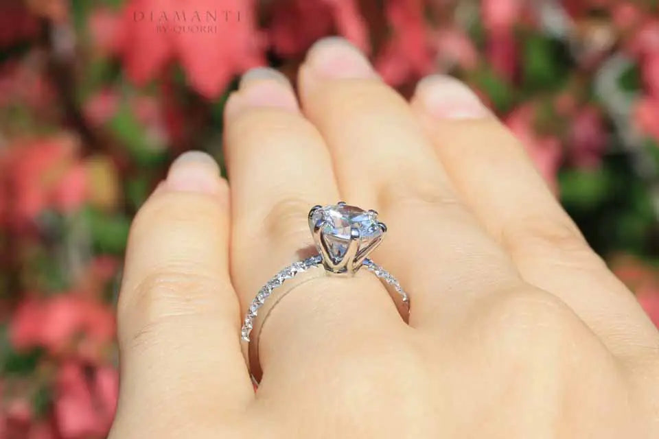 platinum six prong accented 2.5 carat round lab diamond engagement ring Quorri
