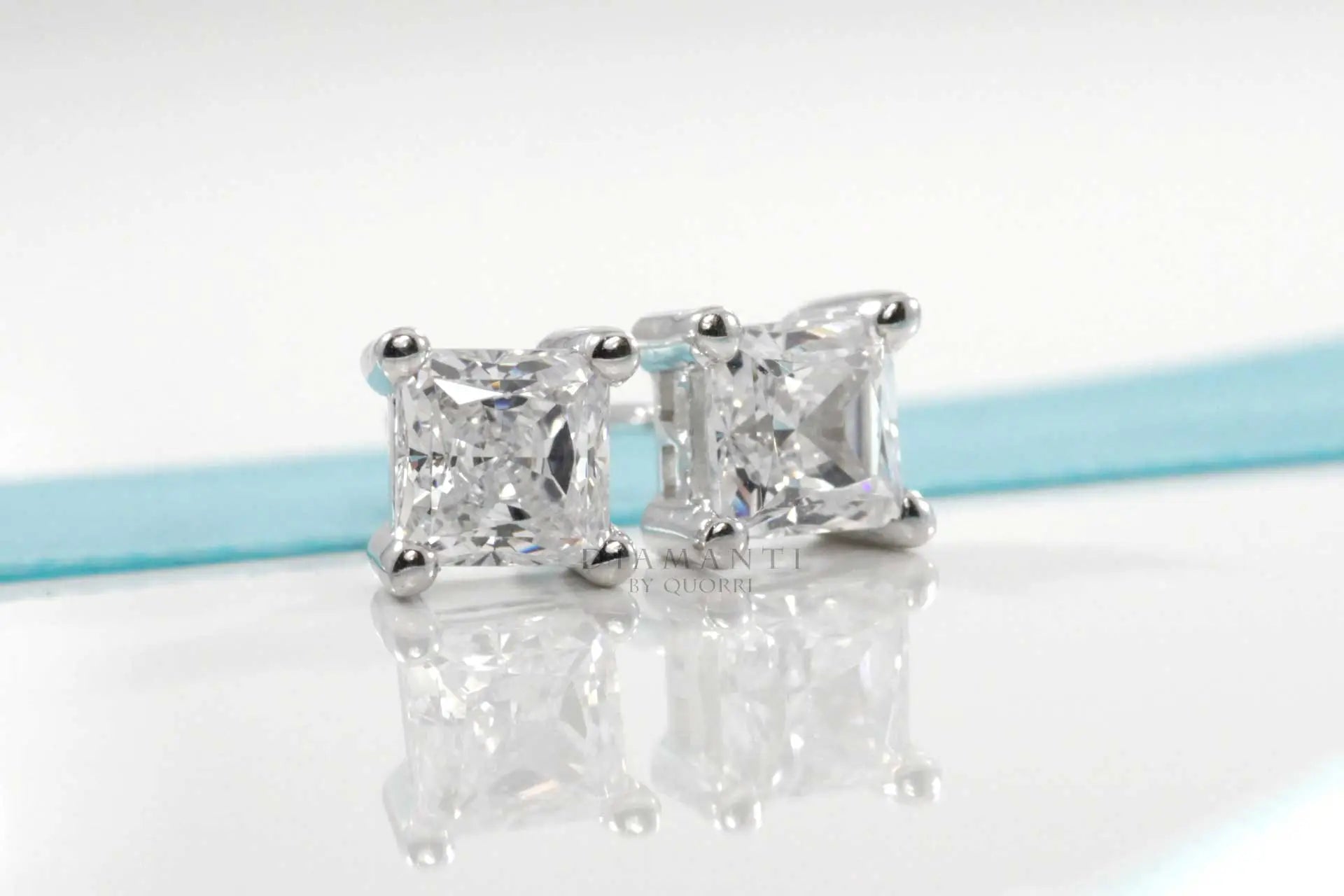 platinum designer princess lab diamond stud earrings Quorri