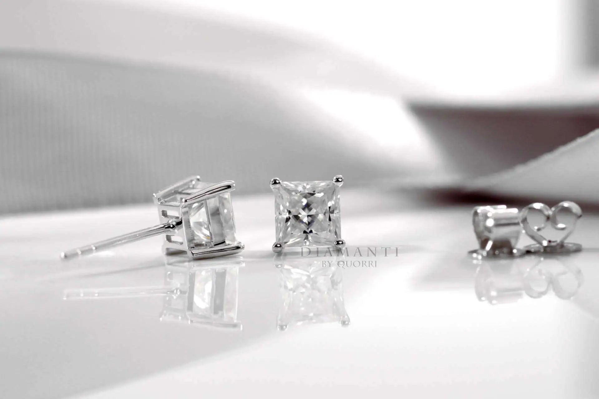 designer princess white gold lab created diamond stud earrings Quorri Canada